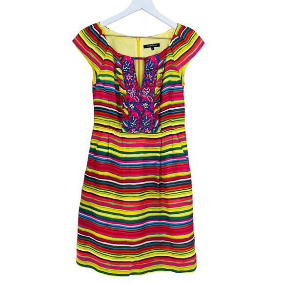 Nanette Lepore Mamacita Linen & Silk Blend Frock Beaded Shift Dress Size 0 - Picture 4 of 7